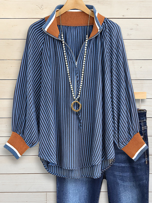 Navy Breeze Striped Puff Sleeve Top