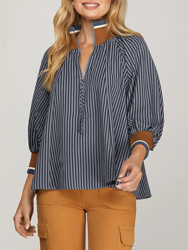 Navy Breeze Striped Puff Sleeve Top