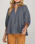 Navy Breeze Striped Puff Sleeve Top