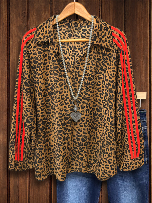 Wild Runway Leopard Blouse with Stripe Detail