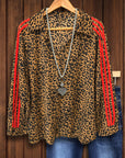 Wild Runway Leopard Blouse with Stripe Detail