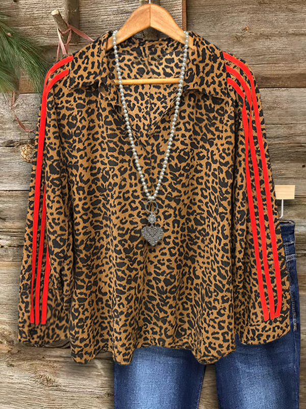 Wild Runway Leopard Blouse with Stripe Detail