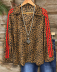 Wild Runway Leopard Blouse with Stripe Detail