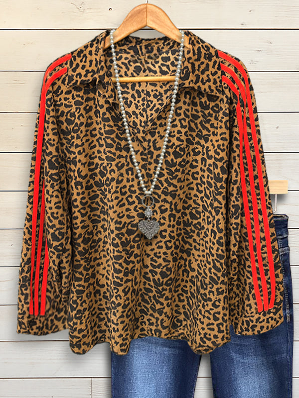 Wild Runway Leopard Blouse with Stripe Detail