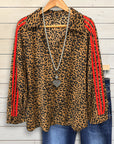 Wild Runway Leopard Blouse with Stripe Detail
