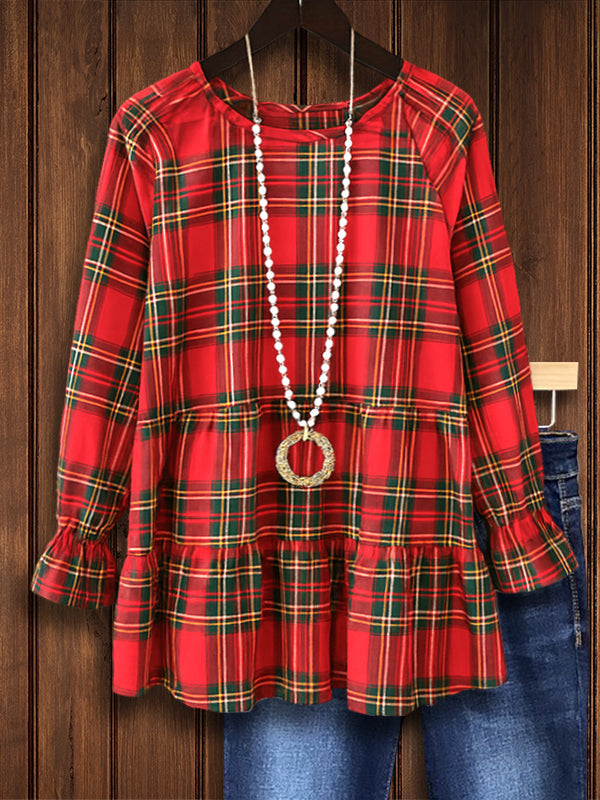 Holiday Cheer Plaid Peplum Top