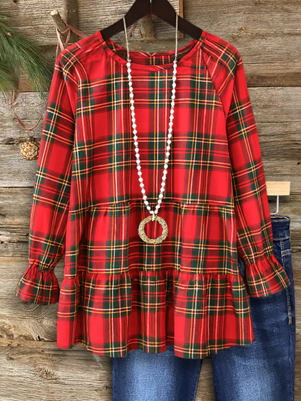 Holiday Cheer Plaid Peplum Top