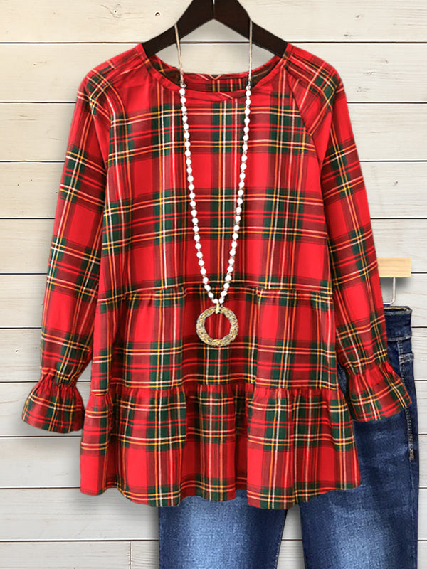 Holiday Cheer Plaid Peplum Top