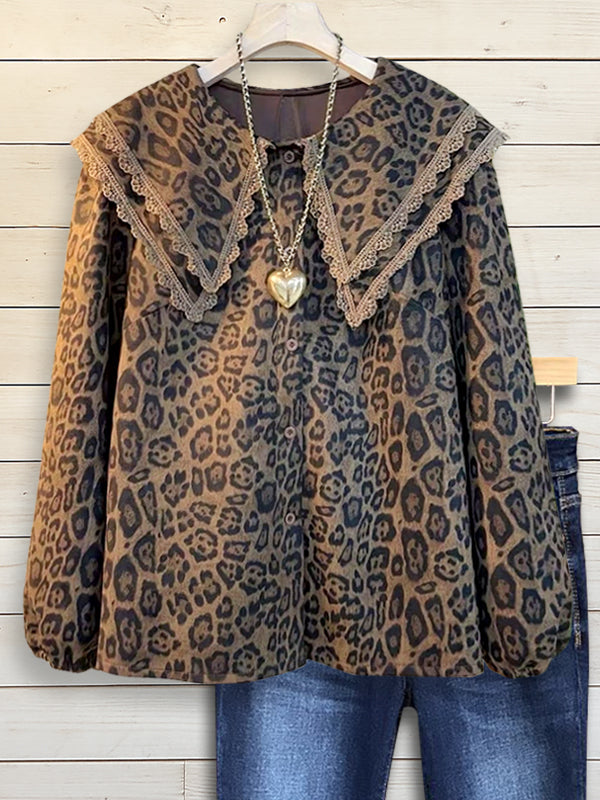 Wild Lace Collar Leopard Blouse