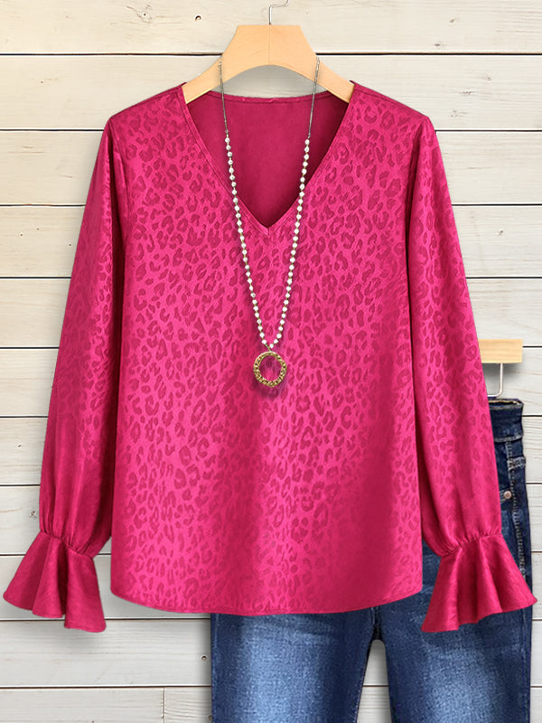 Fuchsia Leopard Jacquard Flare Sleeve Top