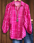 Bright Plaid Puff Sleeve Blouse
