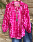 Bright Plaid Puff Sleeve Blouse