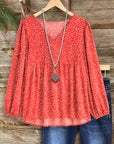Red Dot Print Casual Blouse