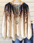 Boho Ombre Peasant Blouse with Tie-Neck