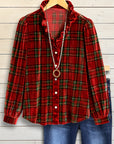 Velvet Ruffled Collar Plaid Blouse