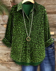 Forest Chic Green Leopard Velvet Blouse