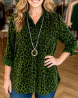 Forest Chic Green Leopard Velvet Blouse