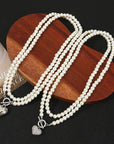 Classic Double-Strand Pearl Heart Necklace