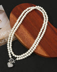 Classic Double-Strand Pearl Heart Necklace