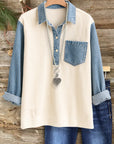 Denim-Trimmed Casual Top