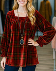 Velvet Holiday Plaid Peasant Blouse