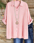 Pink Stripe Button-Up Blouse