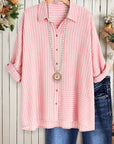 Pink Stripe Button-Up Blouse