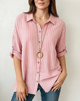 Pink Stripe Button-Up Blouse