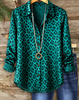Emerald Leopard Satin Shirt
