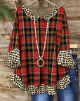 Plaid & Leopard Ruffle Blouse