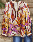Autumn Floral Split-Neck Blouse