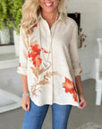 Gold Floral Print Casual Shirt