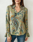 Olive Paisley Ruffle Blouse