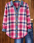Plaid Denim Patchwork Casual Shirt