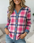 Plaid Denim Patchwork Casual Shirt