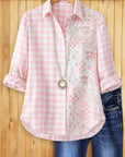 Pink Patchwork Gingham Casual Blouse
