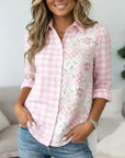 Pink Patchwork Gingham Casual Blouse