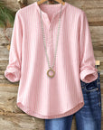 Pink Pinstripe Split-Neck Top