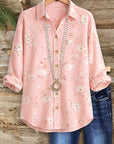 Blush Pink Floral Roll-Sleeve Button Shirt