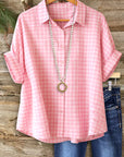 Pink Gingham Short Sleeve Button-Up Shirt