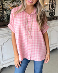 Pink Gingham Short Sleeve Button-Up Shirt