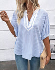 Breezy Stripe V-Neck Top