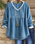 Willow Lace Trim Denim Blouse