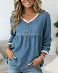 Willow Lace Trim Denim Blouse