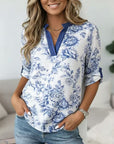 Blue Porcelain Floral Blouse