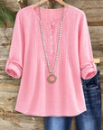 Blush Breeze Roll Sleeve Casual Top