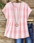 Pink Plaid Pintuck Blouse