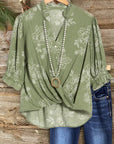 Sage Floral Wrap Blouse
