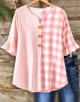 Sweet Mix Stripe & Gingham Button Top