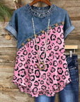 Vintage Patch Leopard Denim Top